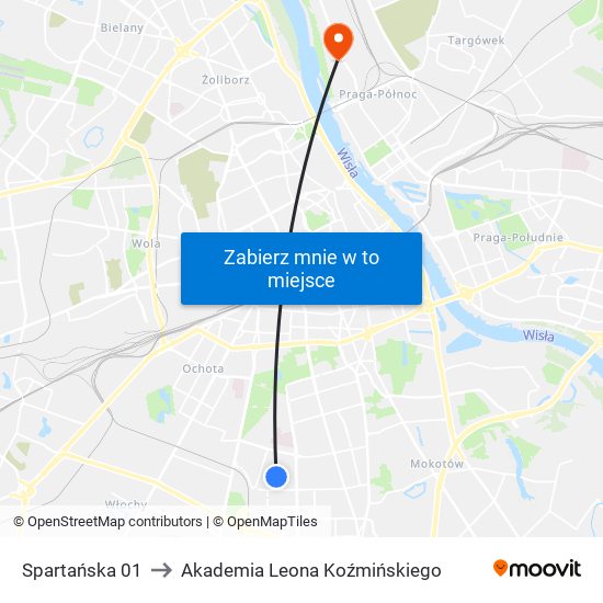 Spartańska 01 to Akademia Leona Koźmińskiego map