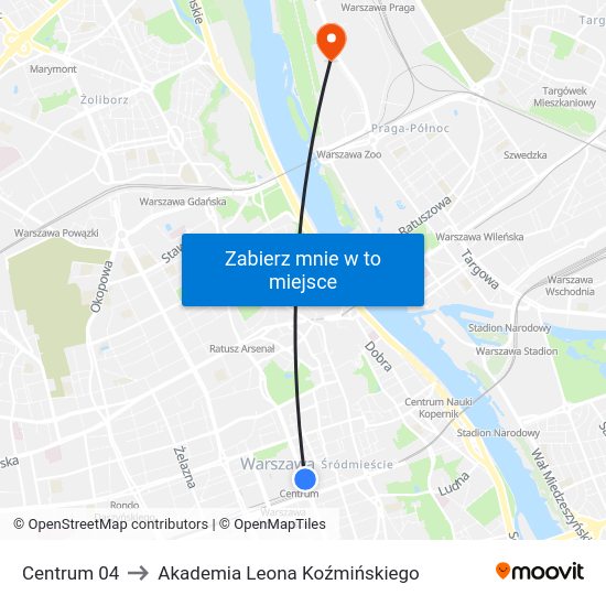 Centrum to Akademia Leona Koźmińskiego map