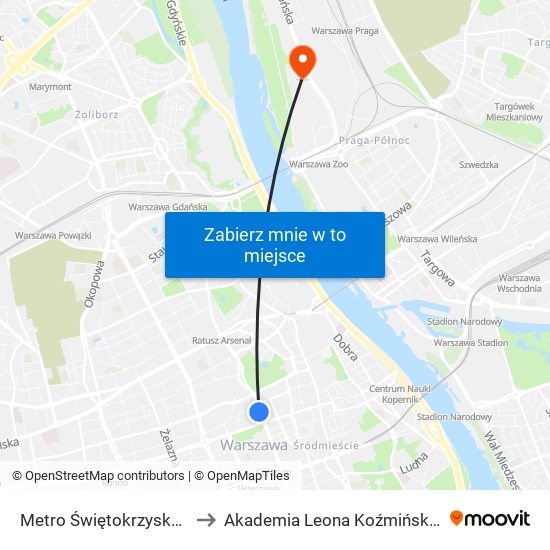 Metro Świętokrzyska to Akademia Leona Koźmińskiego map