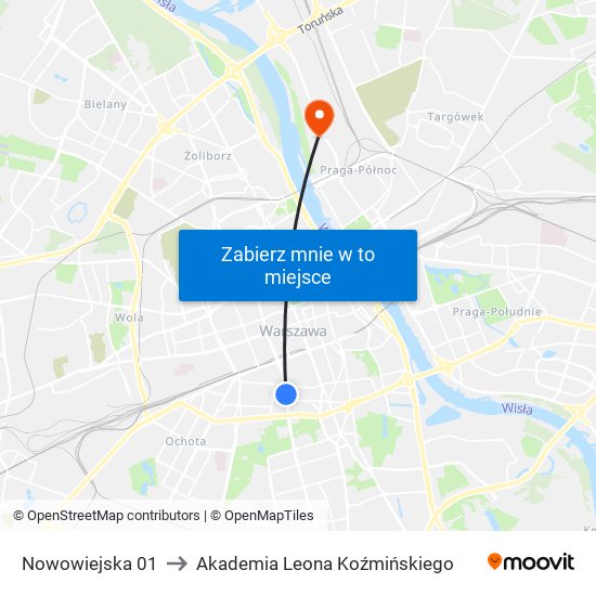 Nowowiejska 01 to Akademia Leona Koźmińskiego map