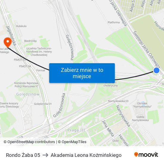 Rondo Żaba 05 to Akademia Leona Koźmińskiego map