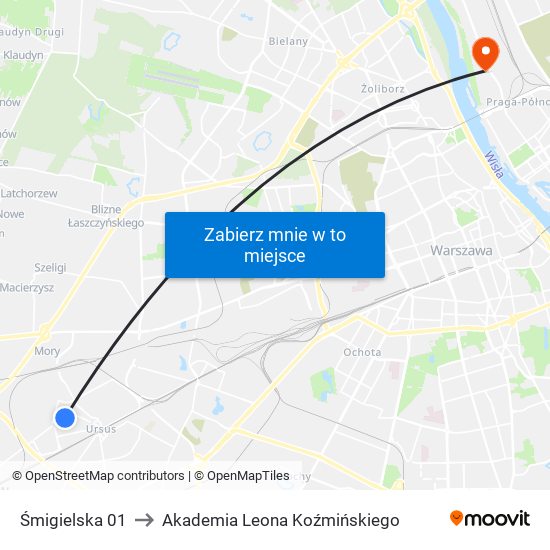 Śmigielska 01 to Akademia Leona Koźmińskiego map