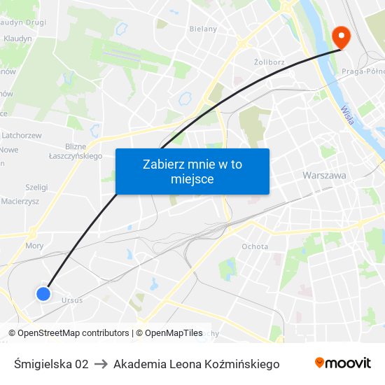 Śmigielska to Akademia Leona Koźmińskiego map