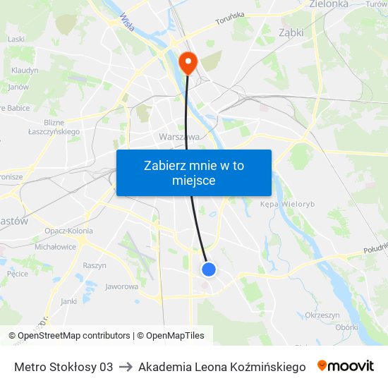 Metro Stokłosy 03 to Akademia Leona Koźmińskiego map