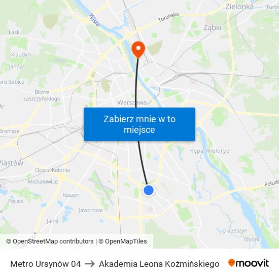 Metro Ursynów 04 to Akademia Leona Koźmińskiego map