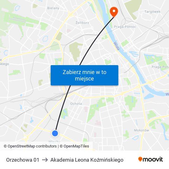 Orzechowa to Akademia Leona Koźmińskiego map