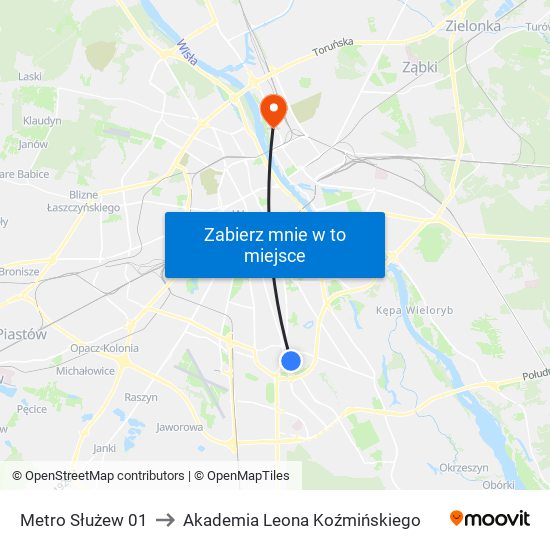 Metro Służew 01 to Akademia Leona Koźmińskiego map