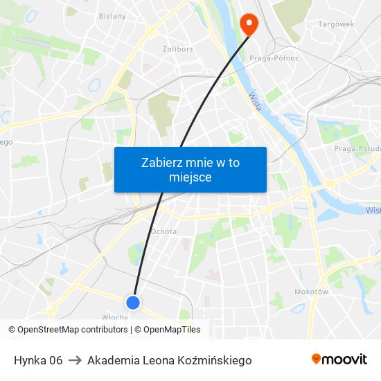 Hynka to Akademia Leona Koźmińskiego map