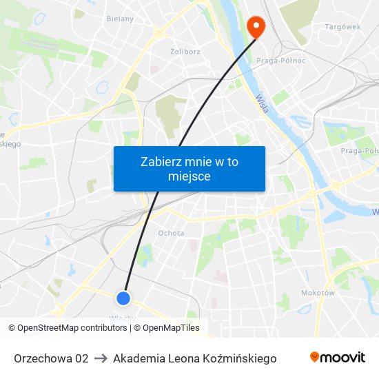 Orzechowa 02 to Akademia Leona Koźmińskiego map