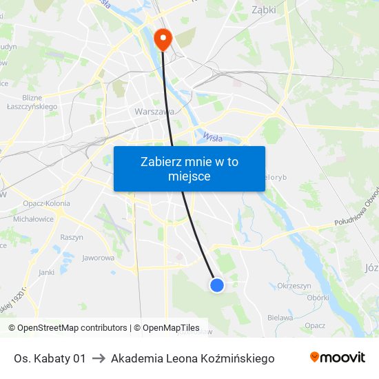 Os. Kabaty 01 to Akademia Leona Koźmińskiego map