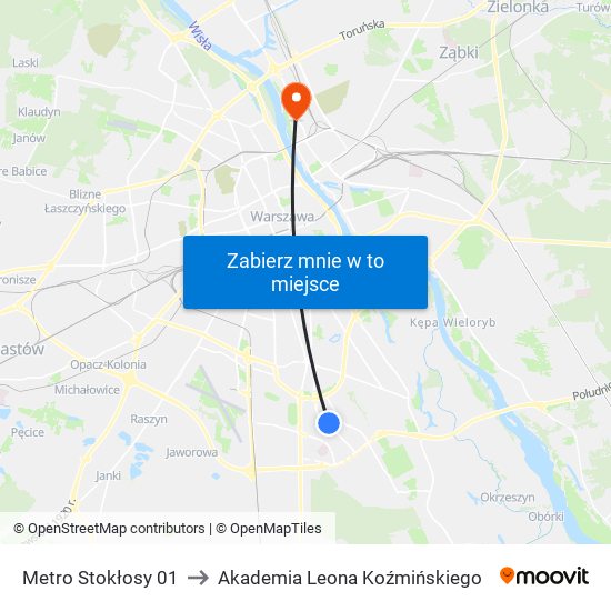 Metro Stokłosy 01 to Akademia Leona Koźmińskiego map