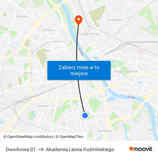 Dworkowa to Akademia Leona Koźmińskiego map