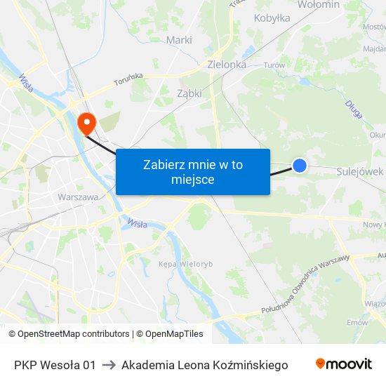 PKP Wesoła 01 to Akademia Leona Koźmińskiego map