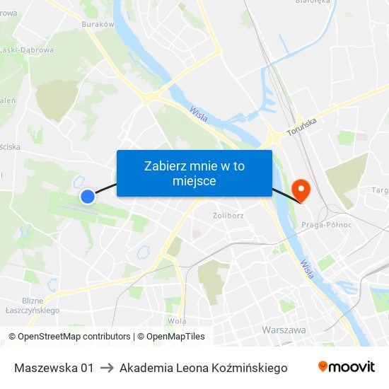 Maszewska 01 to Akademia Leona Koźmińskiego map