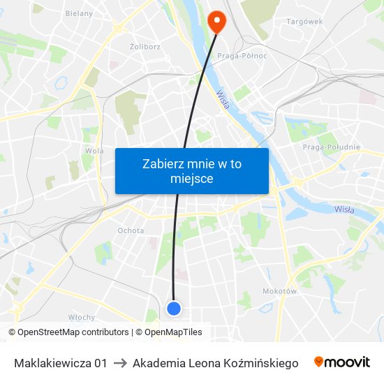 Maklakiewicza 01 to Akademia Leona Koźmińskiego map