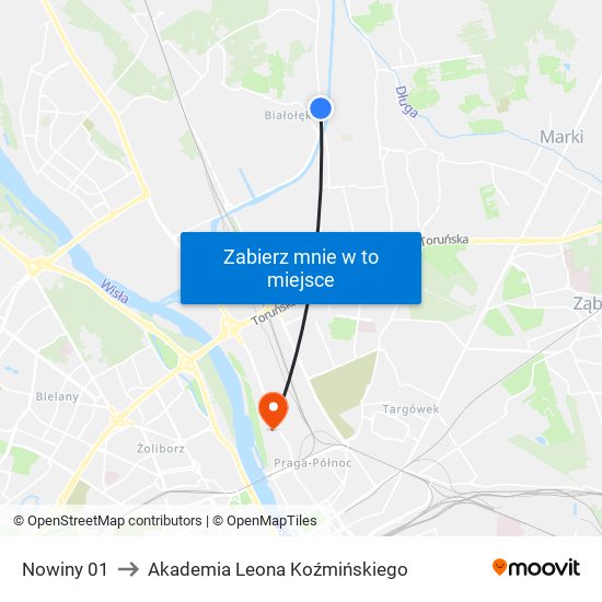 Nowiny 01 to Akademia Leona Koźmińskiego map