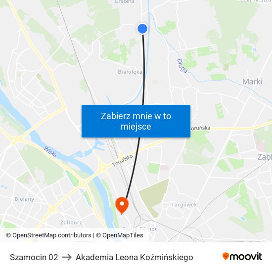 Szamocin to Akademia Leona Koźmińskiego map