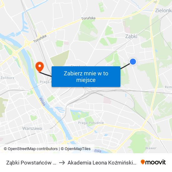 Ząbki Powstańców 03 to Akademia Leona Koźmińskiego map