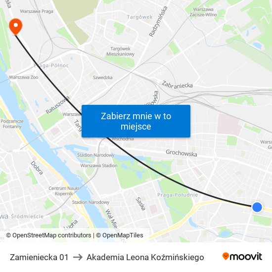 Zamieniecka to Akademia Leona Koźmińskiego map