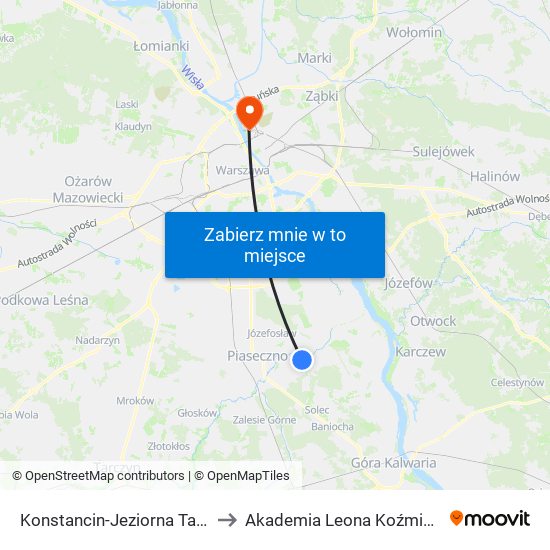 Konstancin-Jeziorna Tabita 01 to Akademia Leona Koźmińskiego map