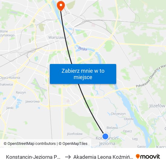 Konstancin-Jeziorna Polna 02 to Akademia Leona Koźmińskiego map