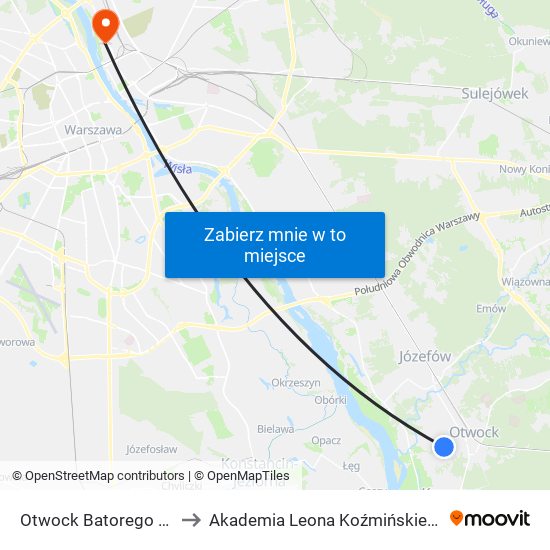 Otwock Batorego 01 to Akademia Leona Koźmińskiego map