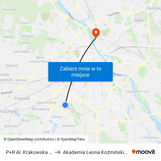 P+R Al. Krakowska 16 to Akademia Leona Koźmińskiego map