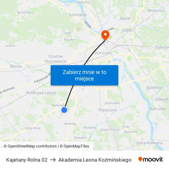 Kajetany Rolna 02 to Akademia Leona Koźmińskiego map