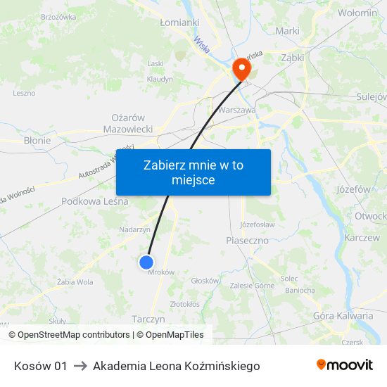 Kosów 01 to Akademia Leona Koźmińskiego map