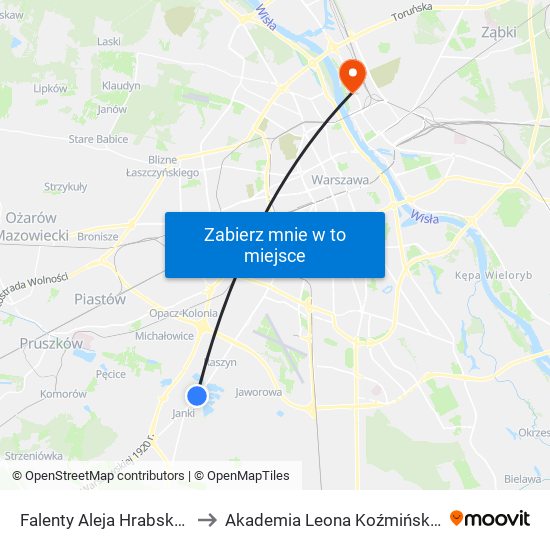 Falenty Aleja Hrabska 01 to Akademia Leona Koźmińskiego map