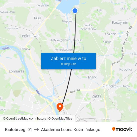 Białobrzegi 01 to Akademia Leona Koźmińskiego map