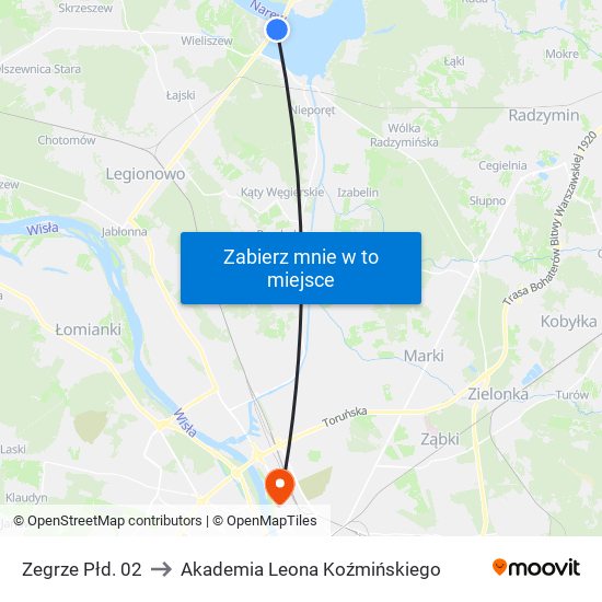 Zegrze Płd. 02 to Akademia Leona Koźmińskiego map