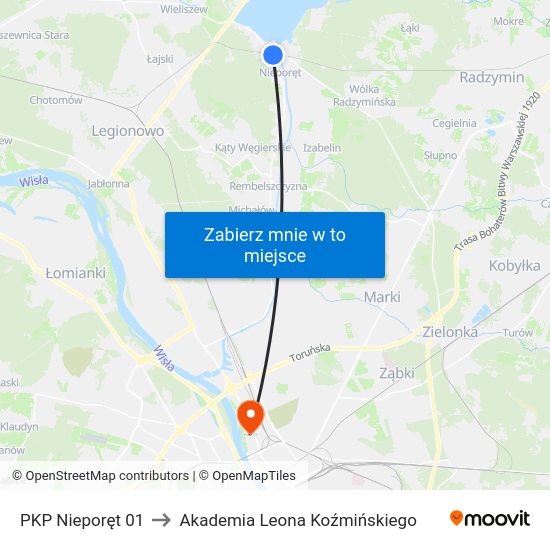 PKP Nieporęt 01 to Akademia Leona Koźmińskiego map