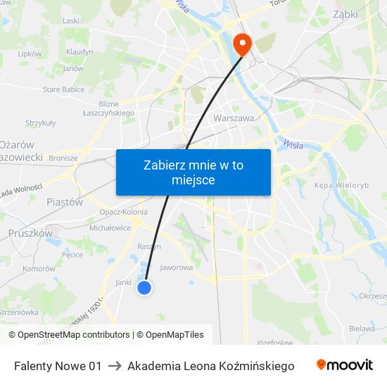 Falenty Nowe 01 to Akademia Leona Koźmińskiego map