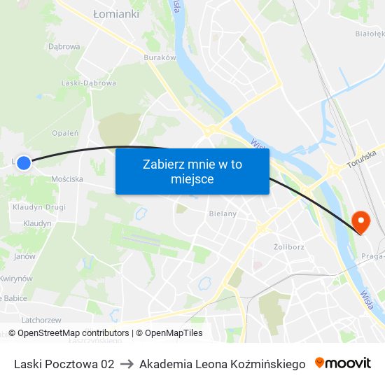 Laski Pocztowa 02 to Akademia Leona Koźmińskiego map