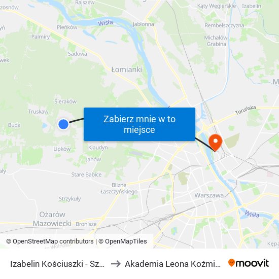 Izabelin Kościuszki - Szkoła 02 to Akademia Leona Koźmińskiego map