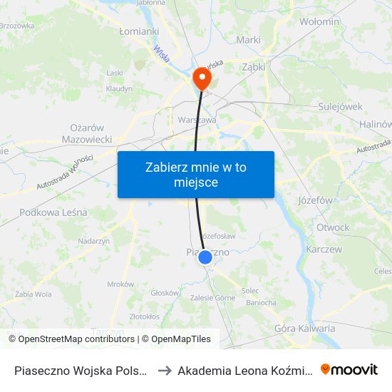 Piaseczno Wojska Polskiego to Akademia Leona Koźmińskiego map