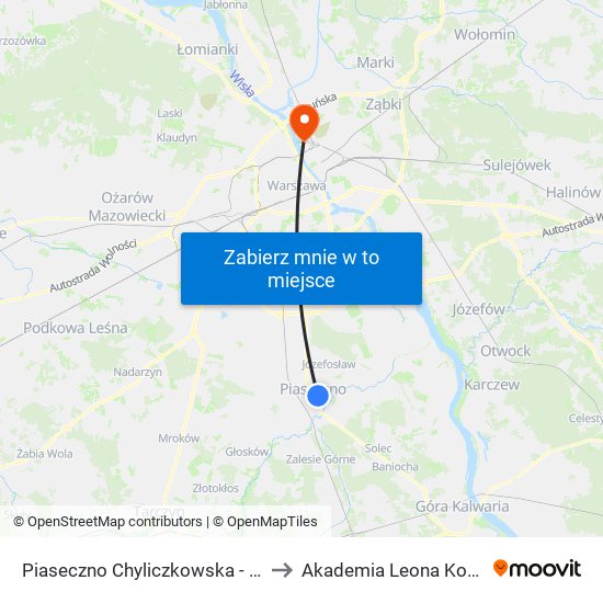 Piaseczno Chyliczkowska - Technikum 02 to Akademia Leona Koźmińskiego map