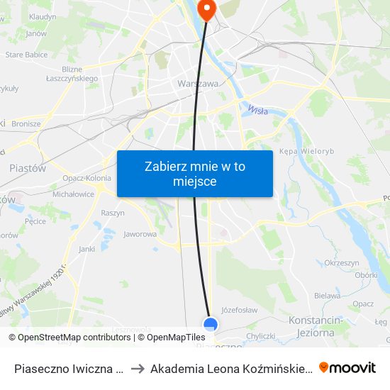 Piaseczno Iwiczna 02 to Akademia Leona Koźmińskiego map