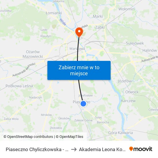 Piaseczno Chyliczkowska - Technikum 01 to Akademia Leona Koźmińskiego map