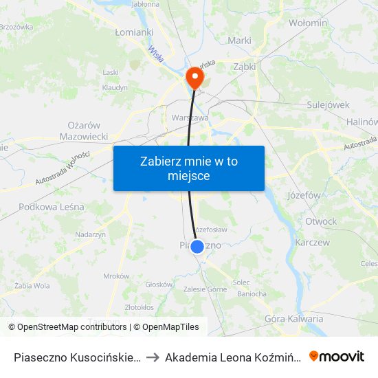 Piaseczno Kusocińskiego 01 to Akademia Leona Koźmińskiego map