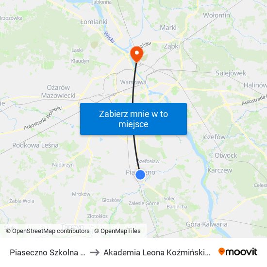 Piaseczno Szkolna 01 to Akademia Leona Koźmińskiego map