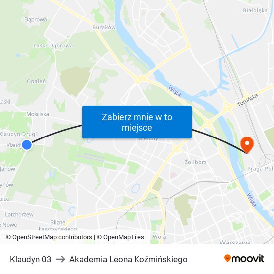 Klaudyn 03 to Akademia Leona Koźmińskiego map