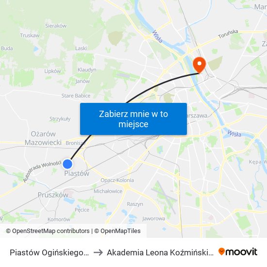 Piastów Ogińskiego 02 to Akademia Leona Koźmińskiego map