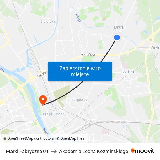 Marki Fabryczna 01 to Akademia Leona Koźmińskiego map