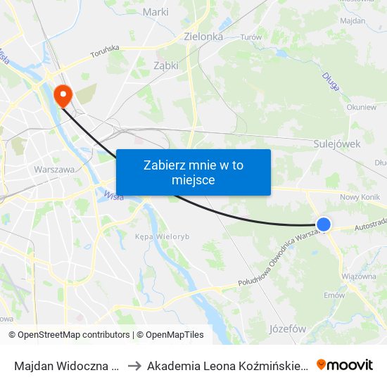 Majdan Widoczna 02 to Akademia Leona Koźmińskiego map