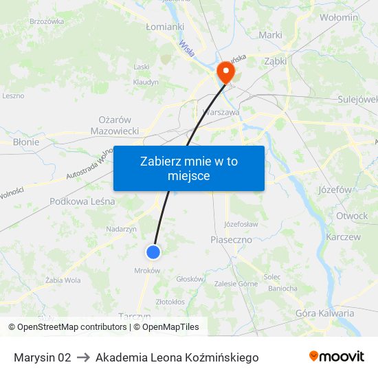 Marysin 02 to Akademia Leona Koźmińskiego map