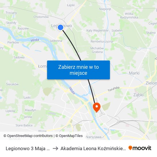 Legionowo 3 Maja 01 to Akademia Leona Koźmińskiego map