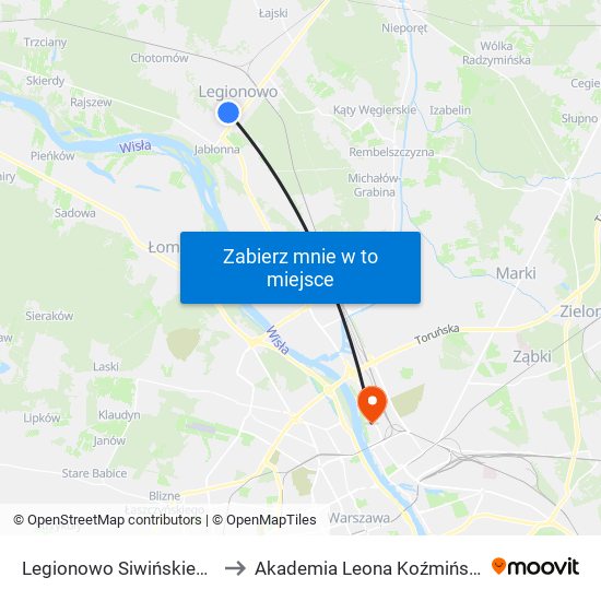 Legionowo Siwińskiego 01 to Akademia Leona Koźmińskiego map