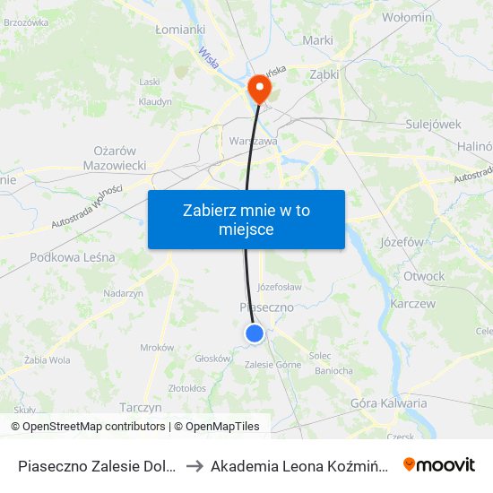 Piaseczno Zalesie Dolne 01 to Akademia Leona Koźmińskiego map